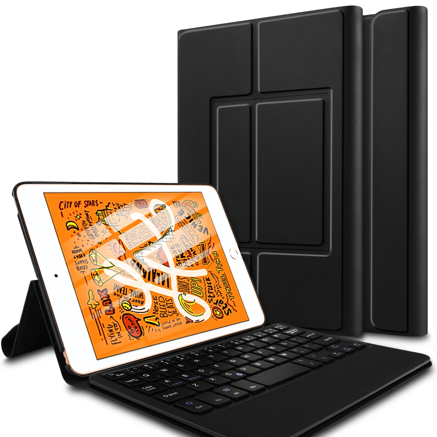 

Bluetooth Keyboard with Stand Leather Protective Shell for iPad mini (2019) 7.9-inch/iPad Mini 5 - Black, iPad mini 4