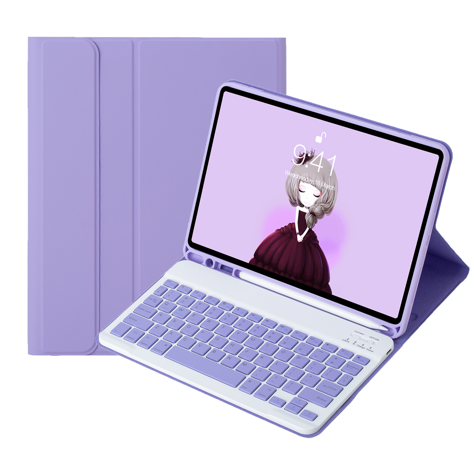 A11B Tablet Cover For iPad Pro 11 (2022) / (2021) / (2020) / (2018) / Air (2022) / (2020) Case Bluetooth-Compatible Keyboard with Pen Slot - Lilac Pur
