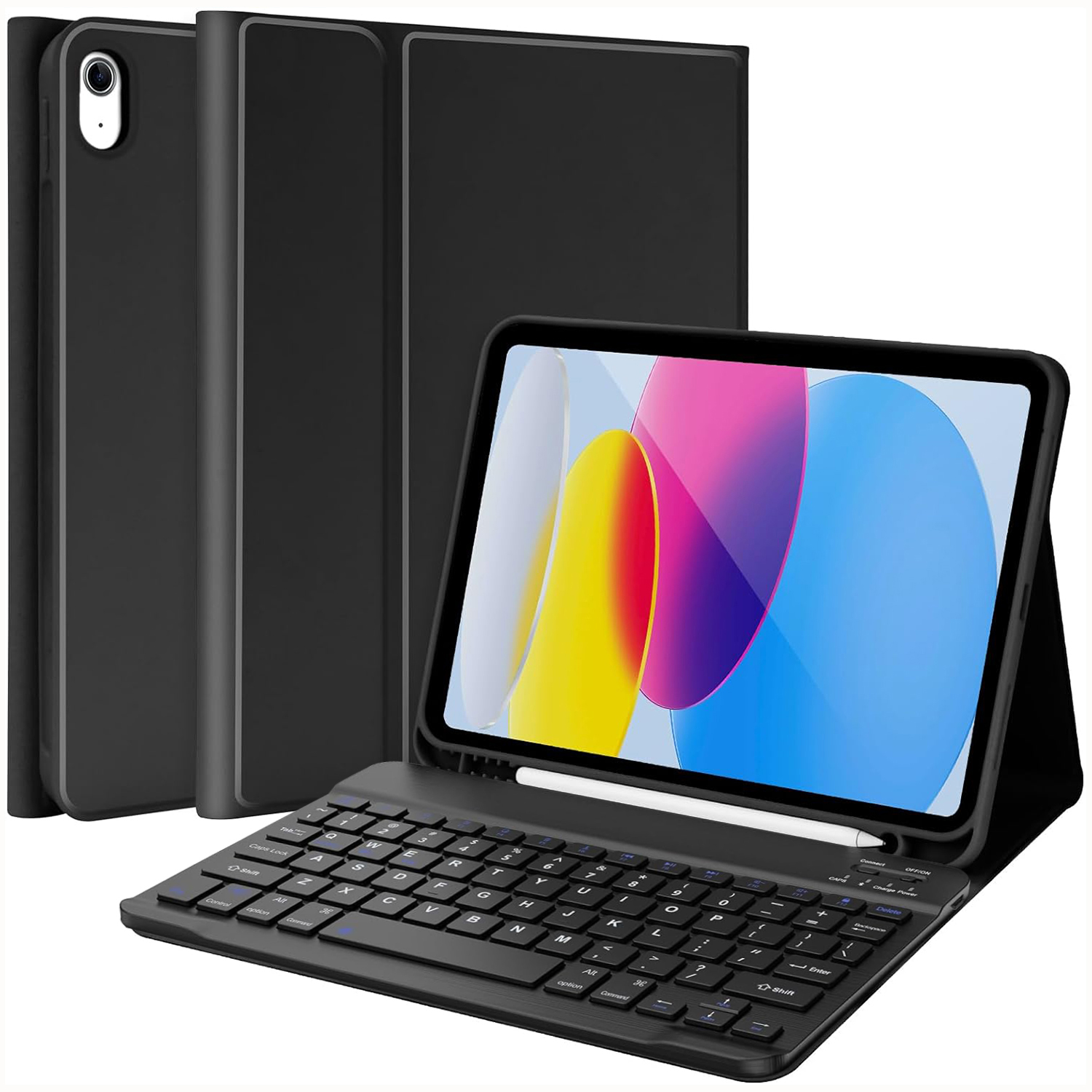 For iPad (2025) / iPad 10.9 (2022) Skin Touch Leather Case Bluetooth-Compatible Keyboard Stand Cover - Black