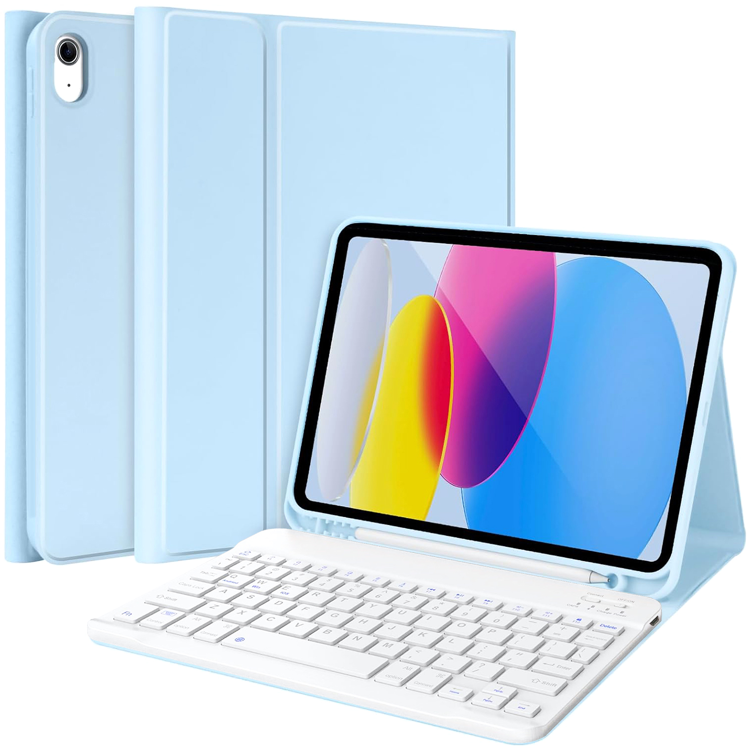 Leather Case for iPad Air 11 (2026) / (2025) (2024) / iPad Air (2022) (2020) Bluetooth-Compatible Keyboard Stand Cover - Sky Blue