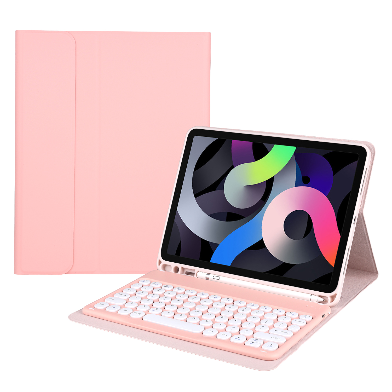 

Bluetooth Wireless Keyboard Skin-Feeling PU Leather Stand Case Shell for iPad Pro 11 (2021/2020/2018) - Pink, iPad Pro 11-inch (2021)