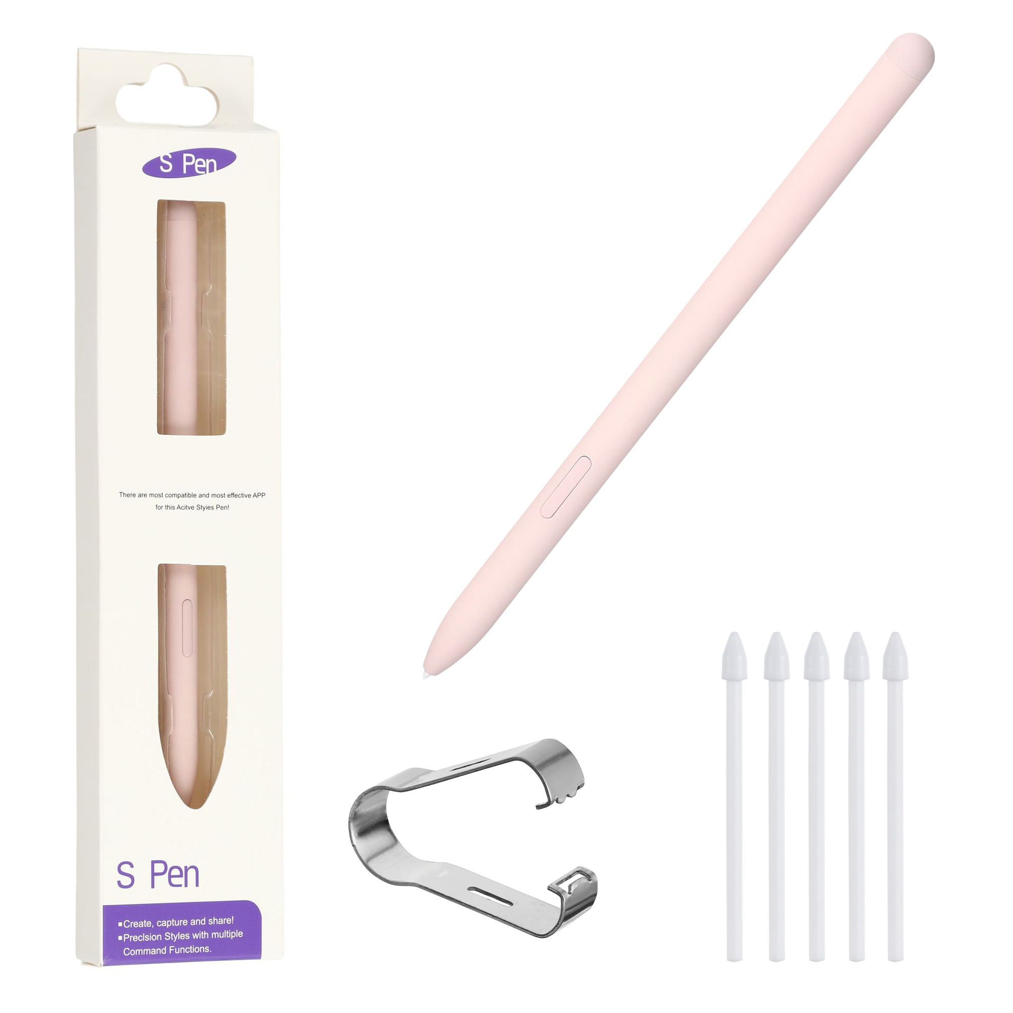 For Samsung Galaxy Tab S10 Series / Tab S9 Series Stylus Pressure Sensitive Pen with 5 Pen Tips (without Logo) - Pink