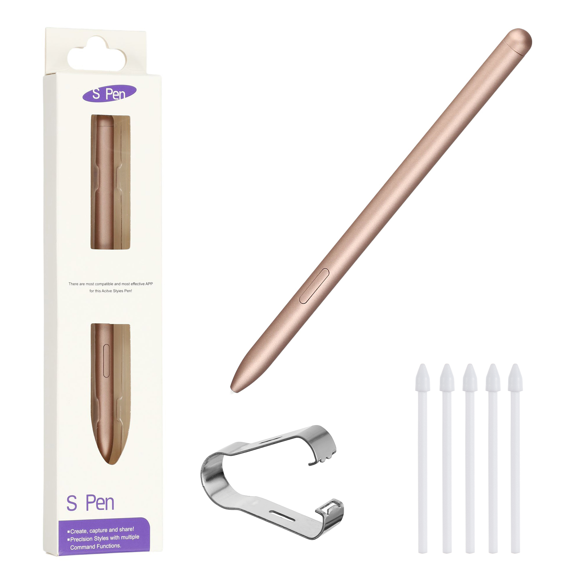 For Samsung Galaxy Tab S10 Series / Tab S9 Series Stylus Pressure Sensitive Pen with 5 Pen Tips (without Logo) - Gold