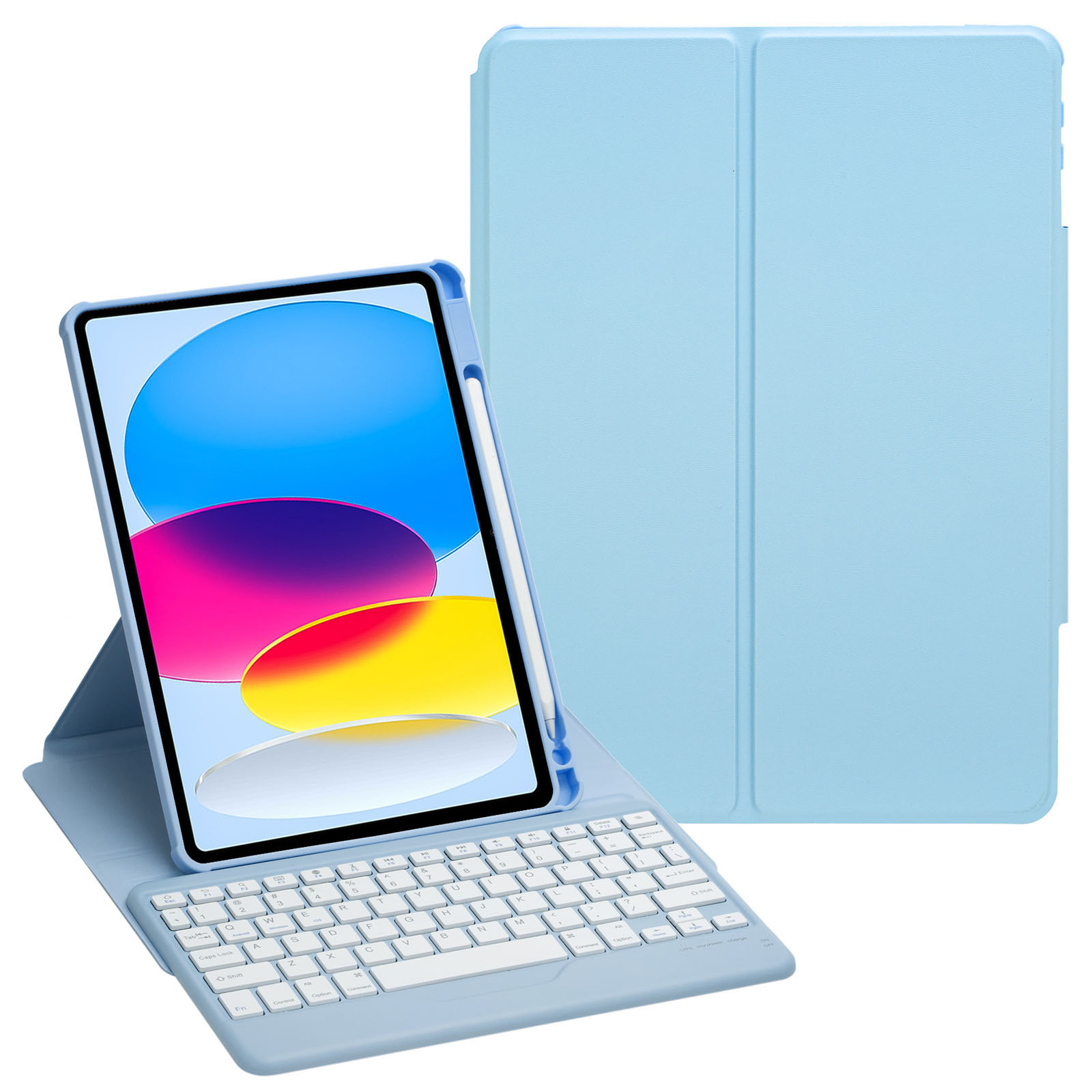 

F10B Tablet -hülle Für Ipad 10.9 (2022) PU Leder Clear Acryl Rotierende Ständer Cover + Drahtlose Bluetooth -tastatur Mit Bleistifthalter - Himmelblau, iPad 10.9 (2022)