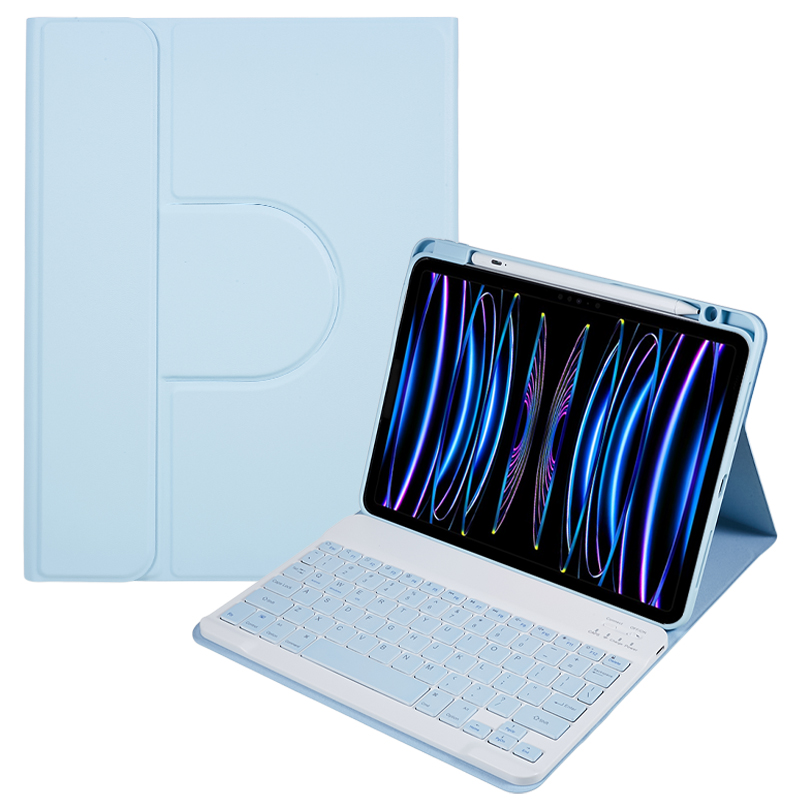 

SK-2011 Stand Tablet Case Für Ipad Pro 11 (2018) /(2020) /(2021) /(2022) Pu-lederabdeckung Mit Abnehmbarer Drahtloser Bluetooth-tastatur - Himmelblau, iPad Pro 11-inch (2018)