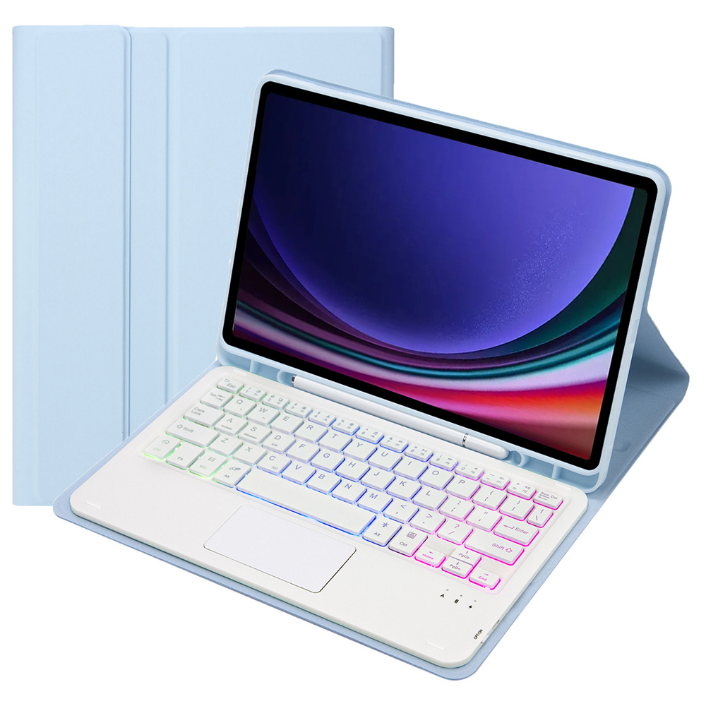 

A710b-as Für Samsung Galaxy Tab S9 X710 / X716b / X718U Hinterbeleuchtete Bluetooth -tastatur Mit Touchpad, Stiftschlitz PU+TPU -tablet -hülle - Baby Blau, Galaxy Tab S9