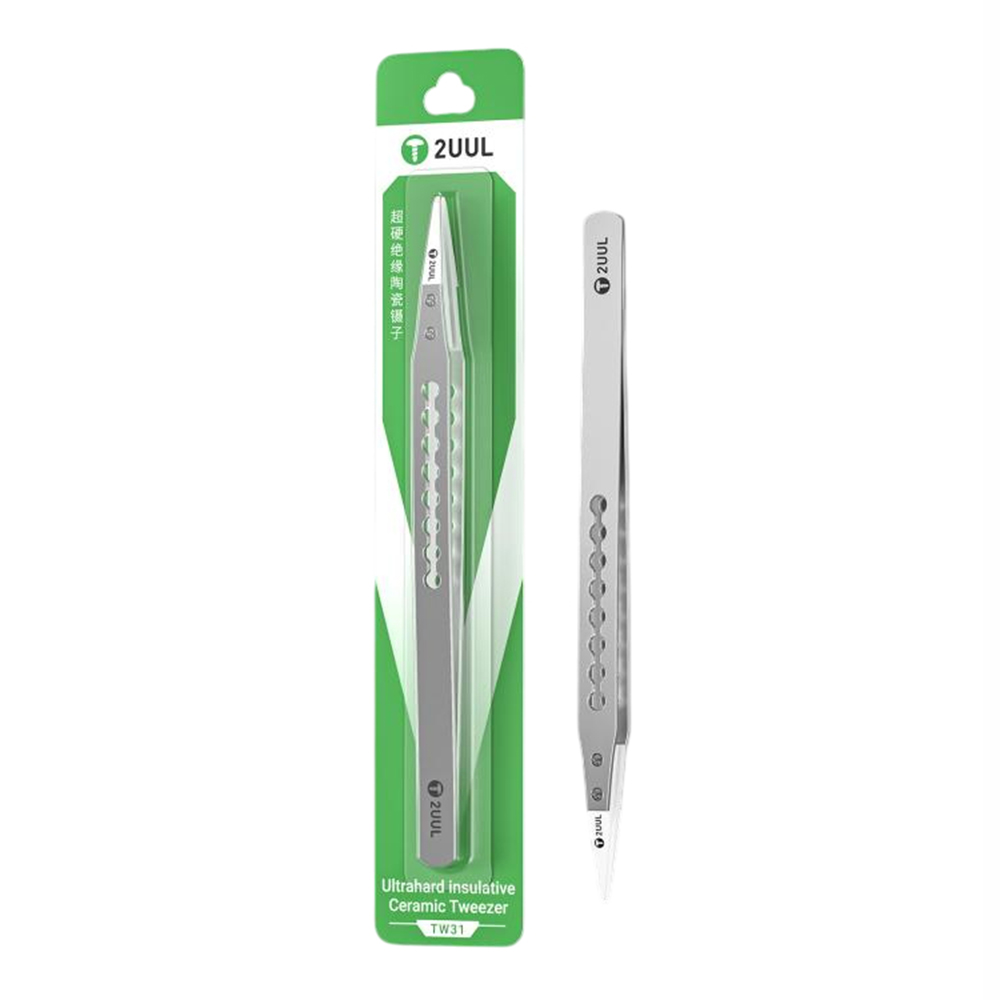 2UUL TW31 Ultrahard Insulated Ceramic Tweezers Anti Static Precision Tips for Phone CPU IC PCB Repair