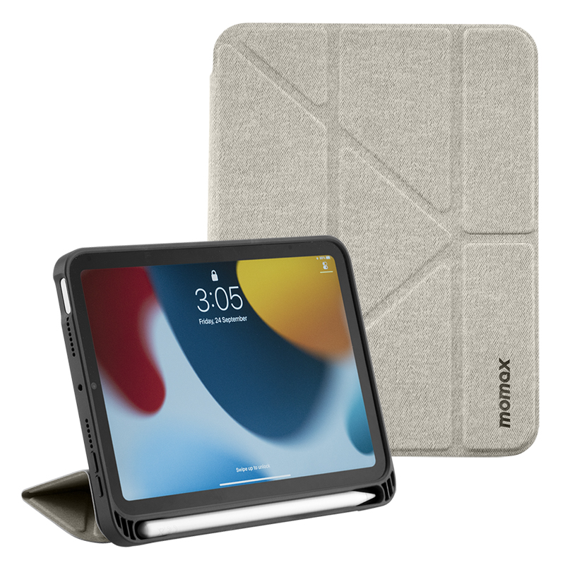 

MOMAX PU Leather Anti-Drop Shockproof Foldable Stand Design Tablet Flip Case Cover with Pen Slot for iPad mini (2021) - Light Grey, iPad mini (2021)