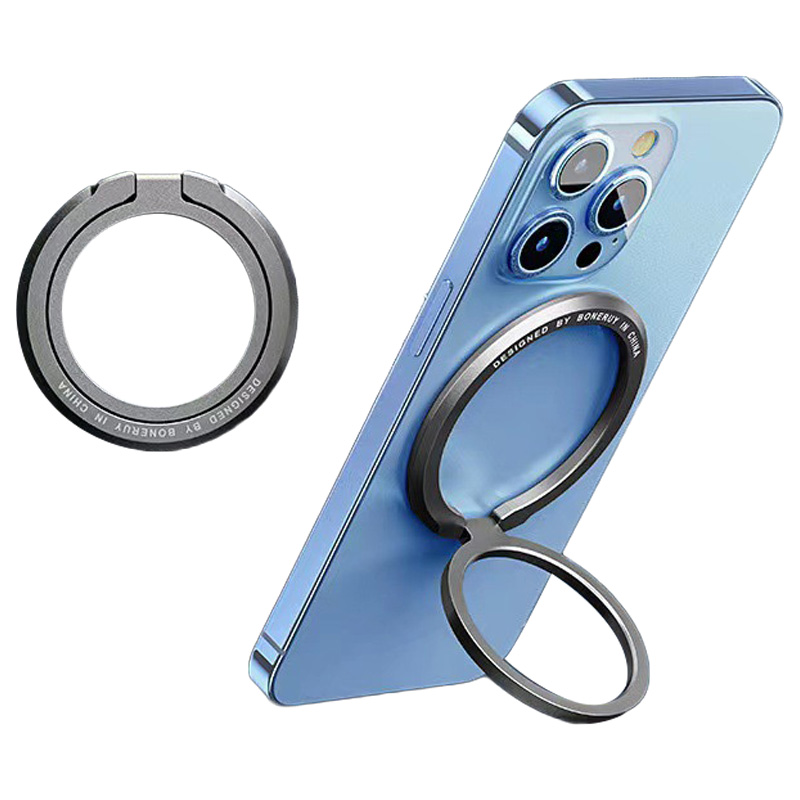 Magnetic Phone Back Ring Holder Kickstand Rotatable Alloy Finger Ring Grip Cellphone Stand - Grey