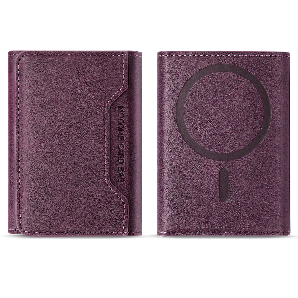 MOCOME Phone Card Holder RFID Blocking PU Leather Magnetic Card Bag Wallet - Dark Purple