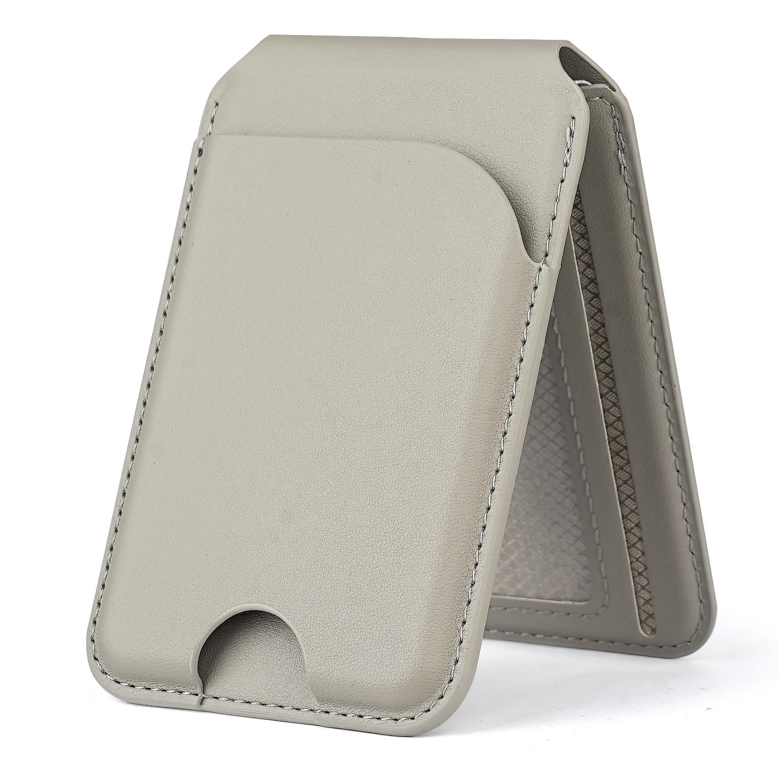PU Leather Magnetic Card Holder Bi-fold Phone Card Bag with Kickstand Function - Grey