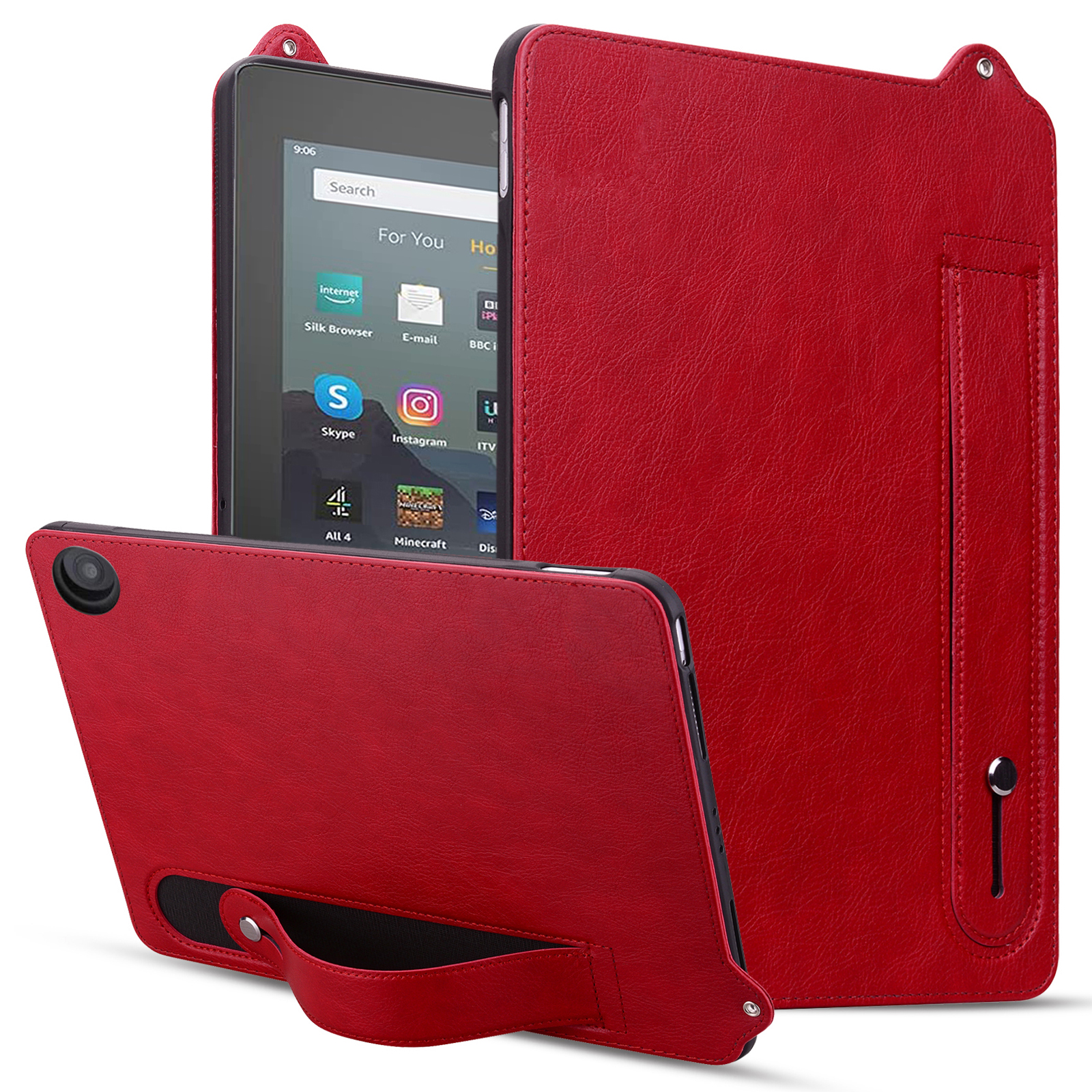 Tablet Case For Amazon Fire HD 10 (2023) / (2021) / Fire HD 10 Plus (2023) / (2021) Hand Strap Kickstand Leather Cover - Red