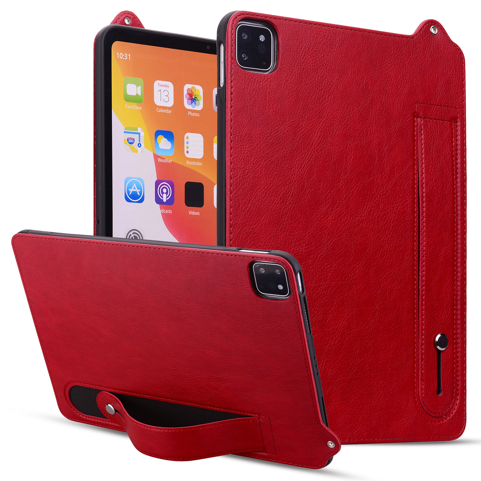Tablet Case For iPad Air 11 (2026) / (2025) / (2024) / iPad Air (2022) / (2020) / iPad Pro 11 (2021) / (2020) Hand Strap Kickstand Leather Cover - Red
