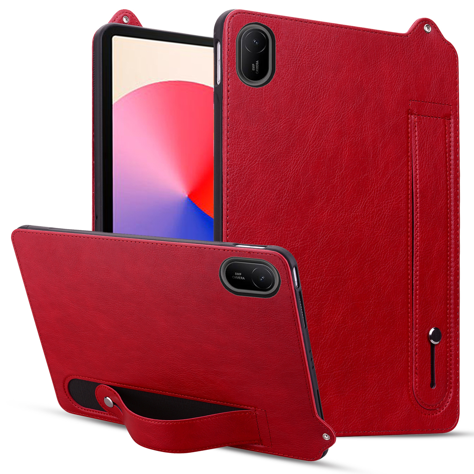 For Huawei MatePad SE 11 / MatePad 11 (2023) Case Hand Strap Kickstand Leather Tablet Cover - Red