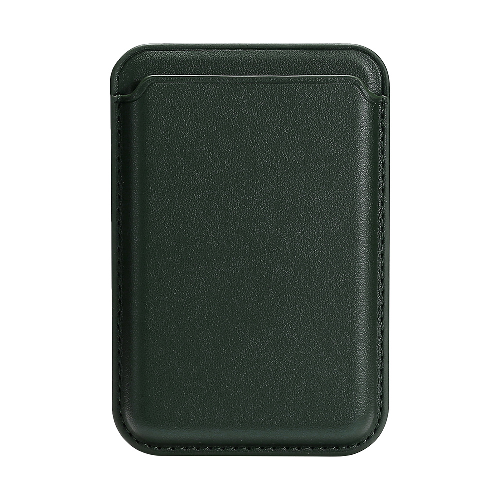 Double Ring Magnetic Card Holder for iPhone 12-16 Series PU Leather Slim Attachment - Midnight Green