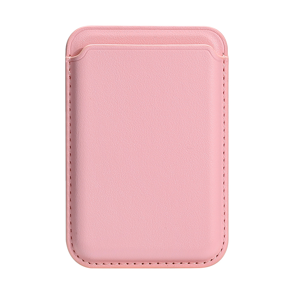 Double Ring Magnetic Card Holder for iPhone 12-16 Series PU Leather Slim Attachment - Pink