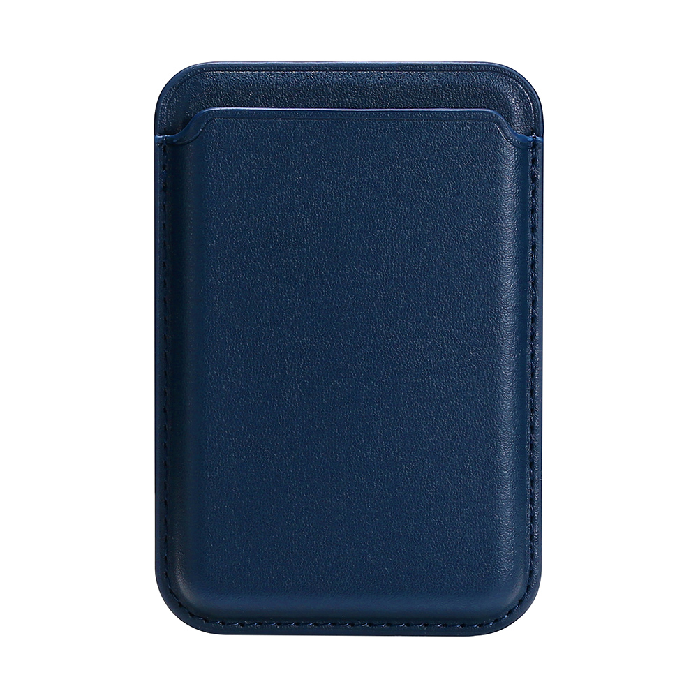 Double Ring Magnetic Card Holder for iPhone 12-16 Series PU Leather Slim Attachment - Blue