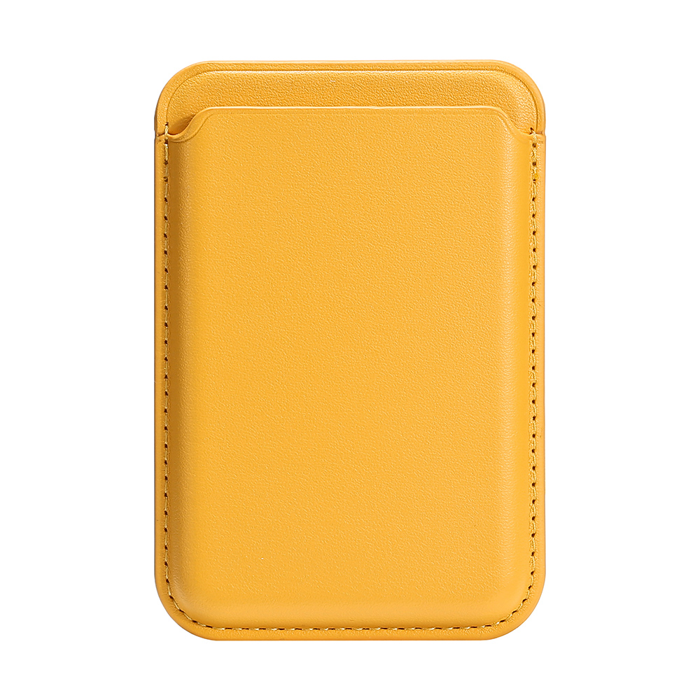 Double Ring Magnetic Card Holder for iPhone 12-16 Series PU Leather Slim Attachment - Yellow