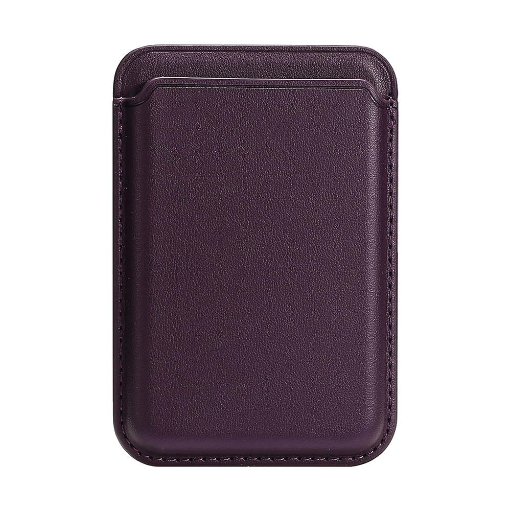 Double Ring Magnetic Card Holder for iPhone 12-16 Series PU Leather Slim Attachment - Dark Purple