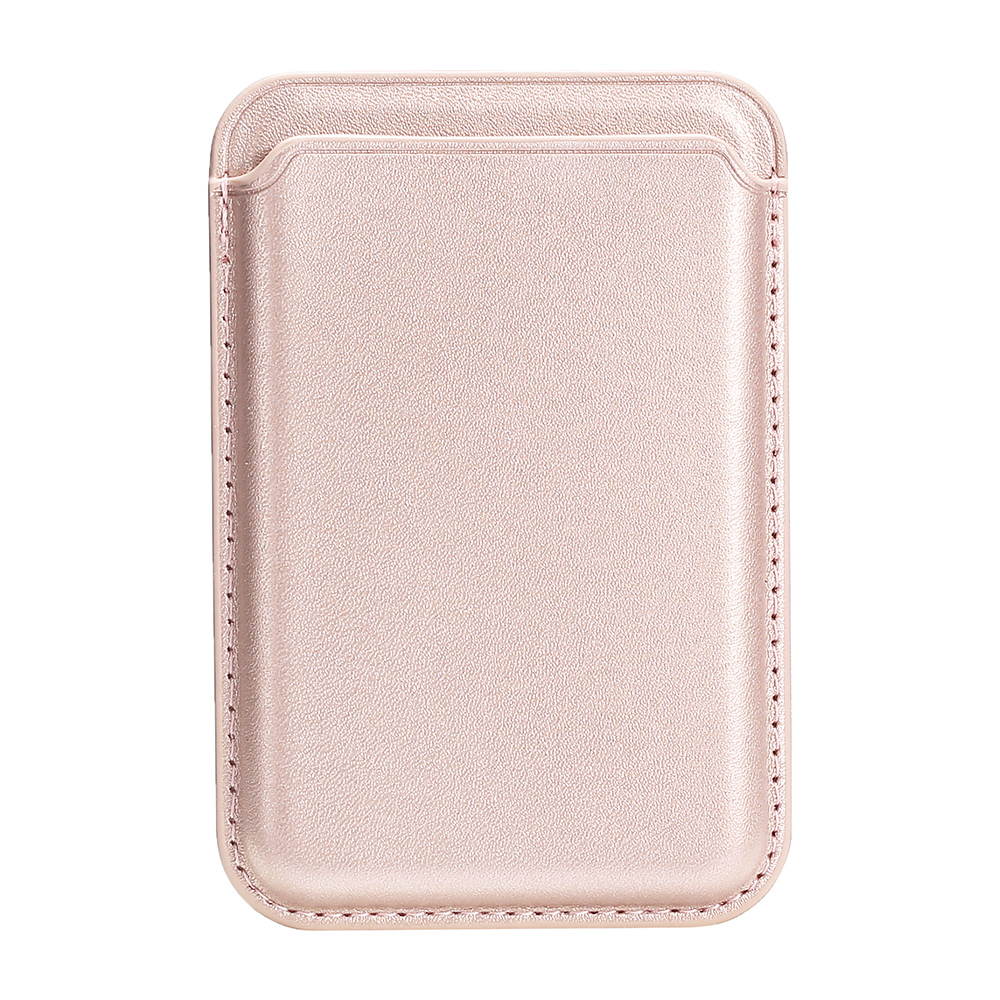 Single Ring Magnetic Card Holder for iPhone 12-16 Series PU Leather Slim Attachment - Rose Gold