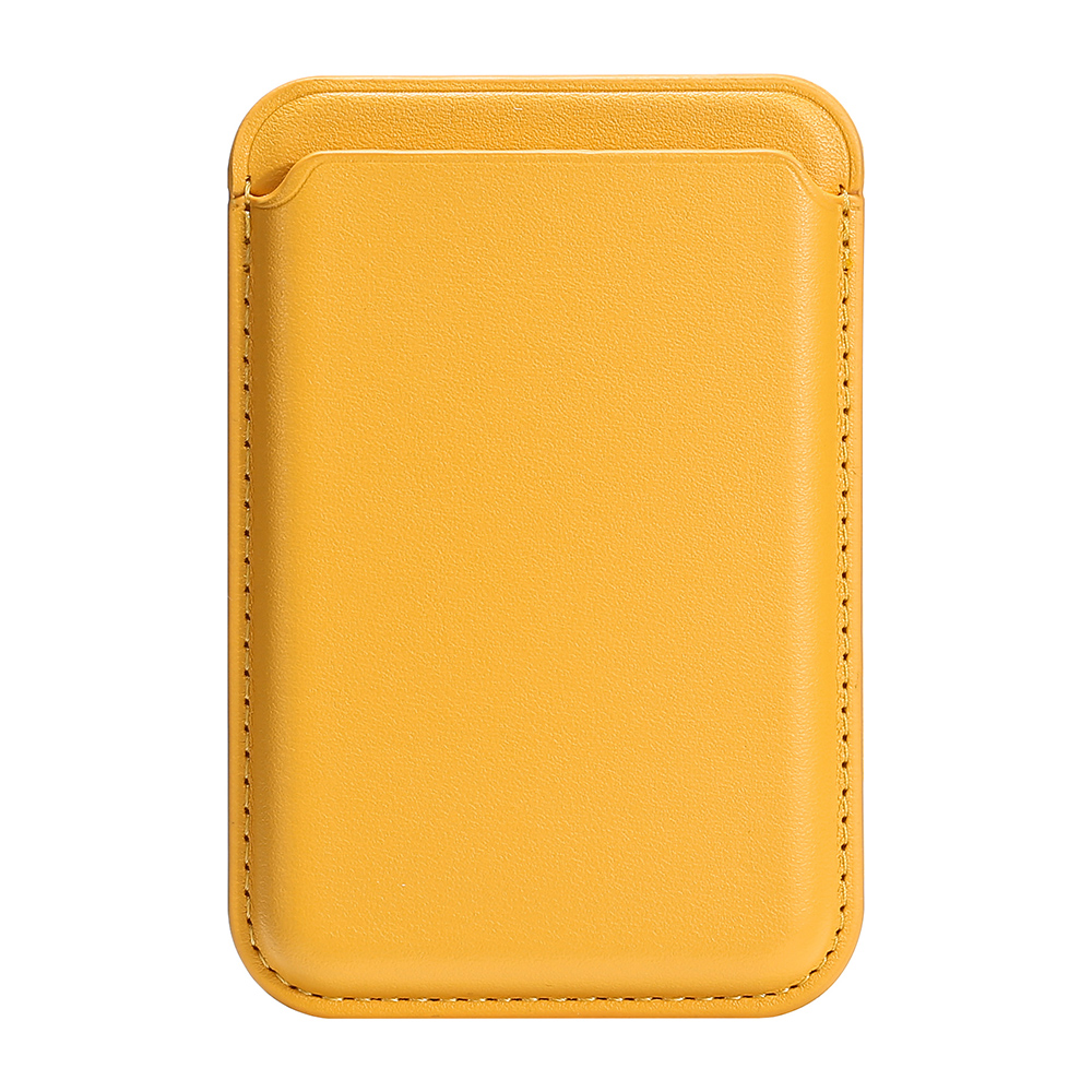 Single Ring Magnetic Card Holder for iPhone 12-16 Series PU Leather Slim Attachment - Yellow