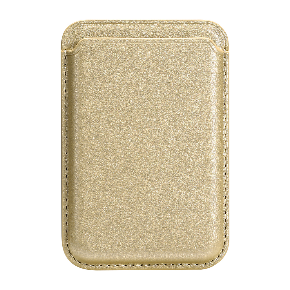 Single Ring Magnetic Card Holder for iPhone 12-16 Series PU Leather Slim Attachment - Gold