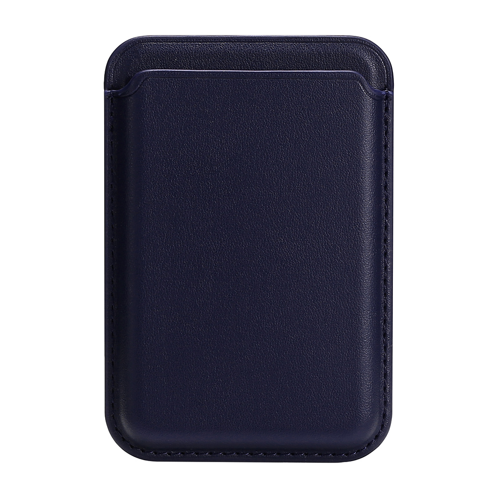 Single Ring Magnetic Card Holder for iPhone 12-16 Series PU Leather Slim Attachment - Blue