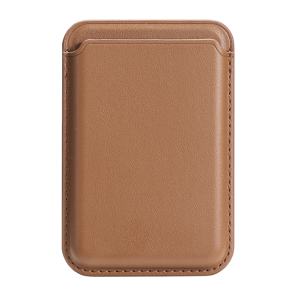 Single Ring Magnetic Card Holder for iPhone 12-16 Series PU Leather Slim Attachment - Brown