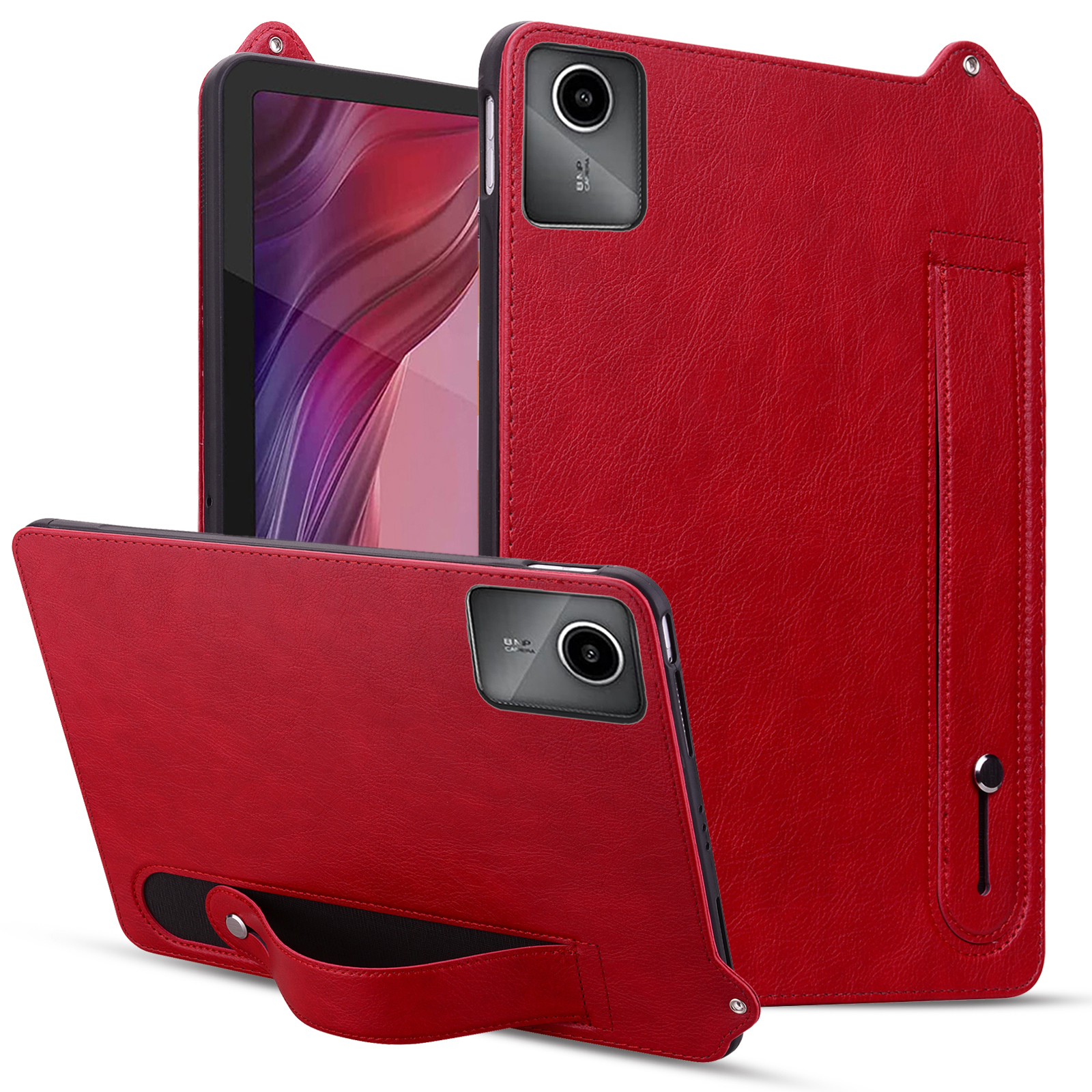 For Lenovo Xiaoxin Pad 11 2025 / Tab K11 Gen 2 TB336 / Idea Tab / Tab M11 Case Hand Strap Kickstand Leather Tablet Cover - Red