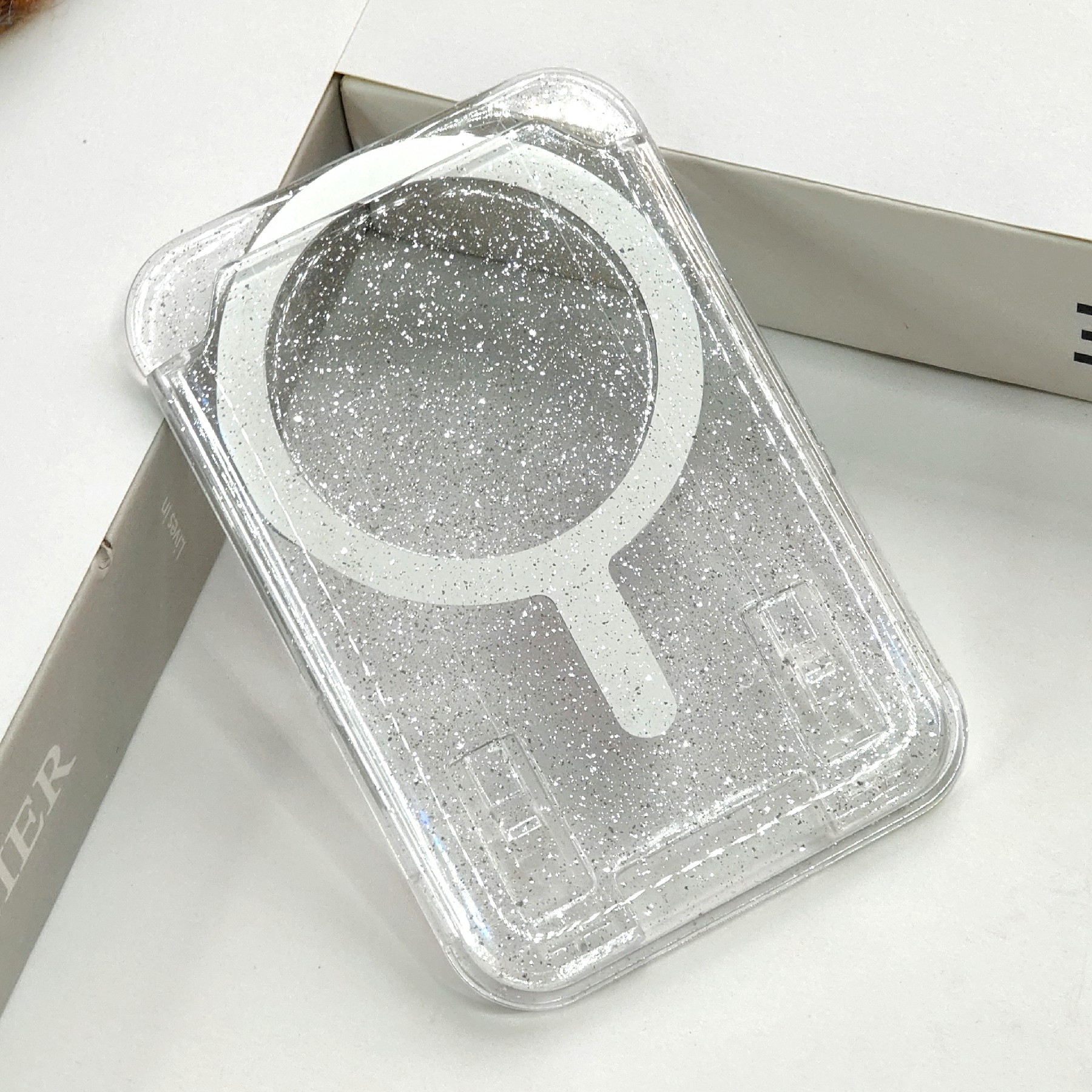Magnetic Card Holder For Credit Cards Clear Glitter Design Card Storage Slot - Transparent