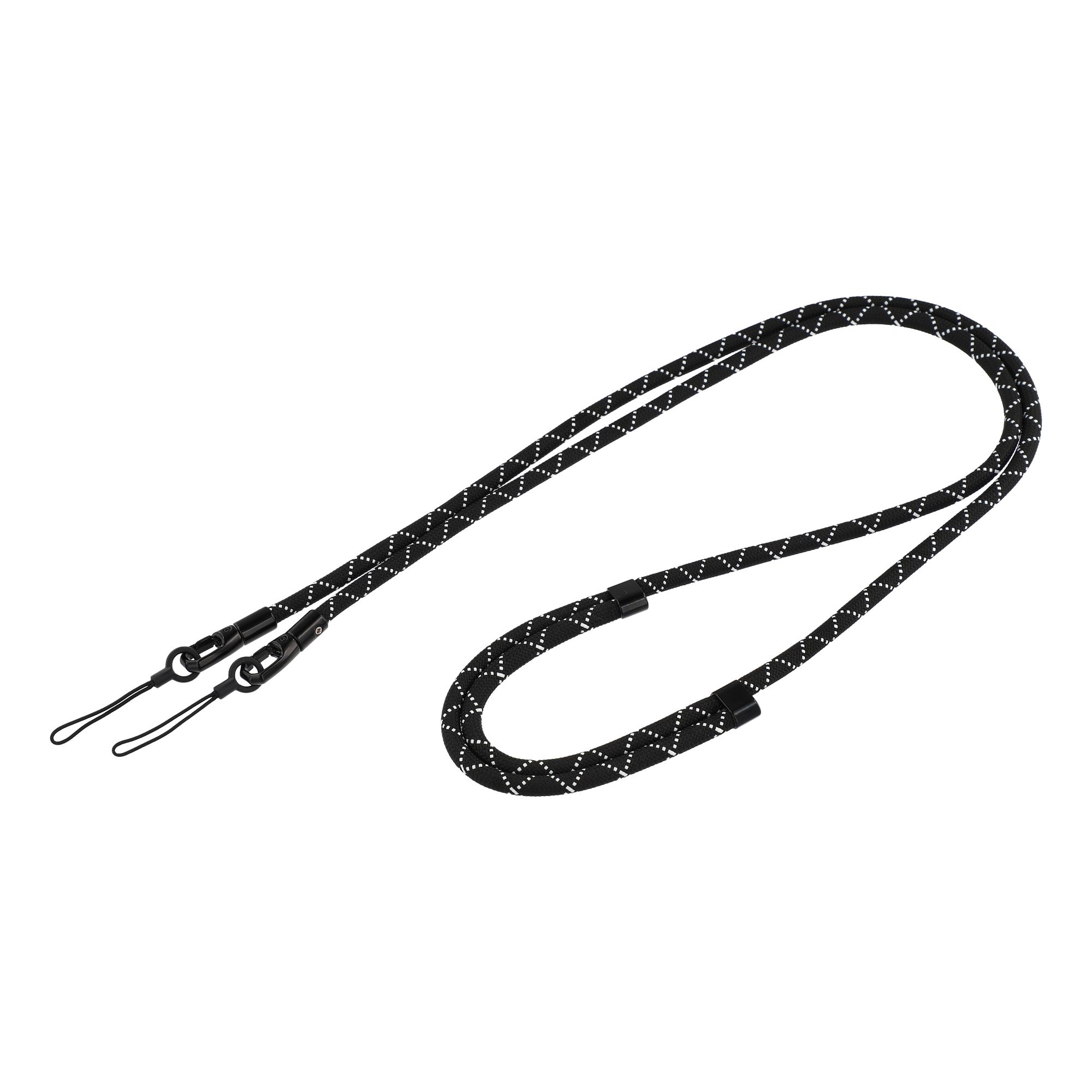 7MM Double Clasp Adjustable Lanyard Polyester Zinc Alloy Shoulder Strap for Dual-Hole Phone Cases - Black and White X-Stripes