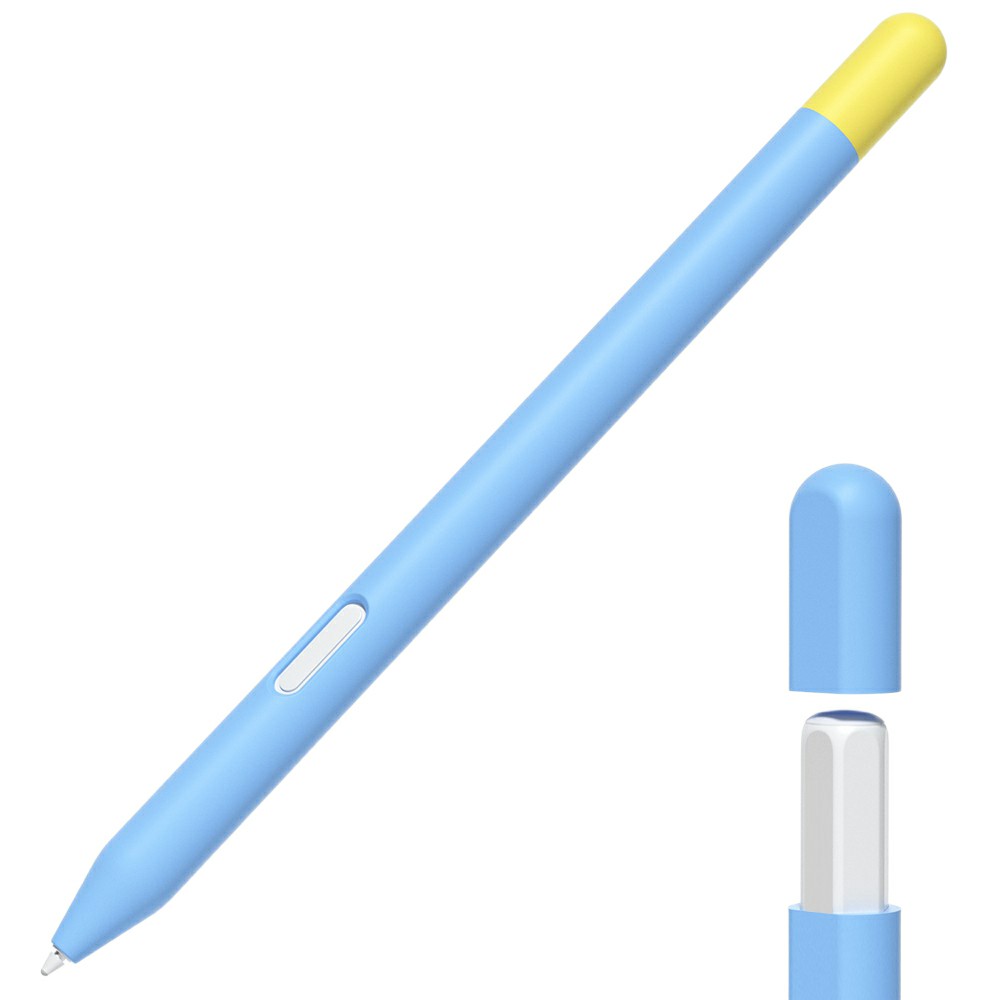 For Samsung Galaxy Tab S11  /  S11 Ultra S Pen Case Silicone Sleeve Contrast Color Stylus Pen Cover with Dual Pen Caps - Sky Blue