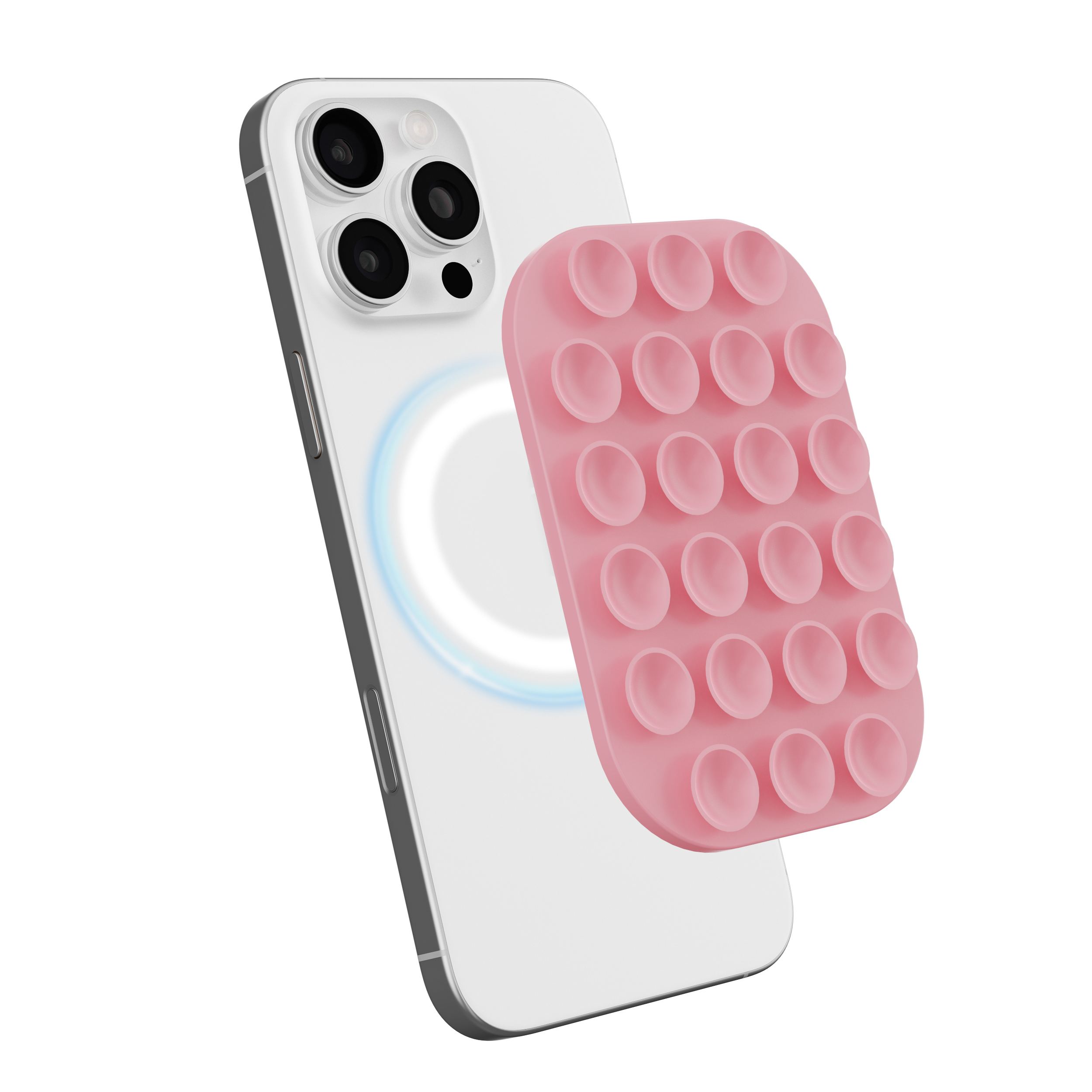 Magnetic Suction Cup Phone Mount Compatible with MagSafe Case Wall Stand Square Anti-Slip Holder - Pink