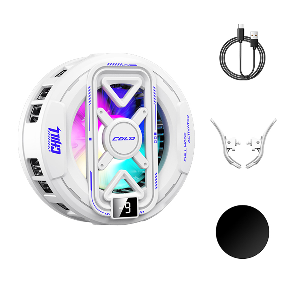 K51 Magnetic Phone Cooler Semiconductor Cooling Pad 3-Gear RGB LED Digital Display Game Radiator for iPhone Android - White