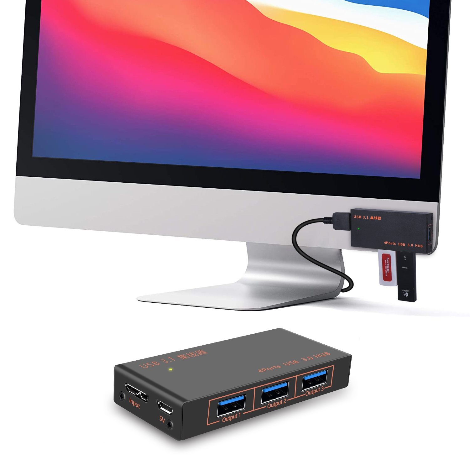 

9573S 4 Port USB 3.0 Hub 5V USB -datensplitter USB -erweiterung Hub Mit LED -indikator