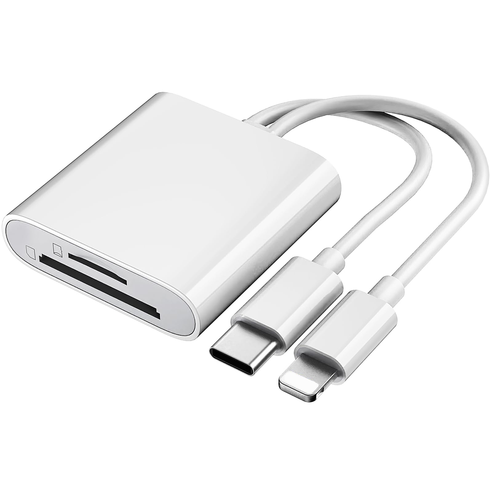 SD / TF Card Reader Driver Free Adapter with 8-pin + Type-C Cable for Apple and Android
