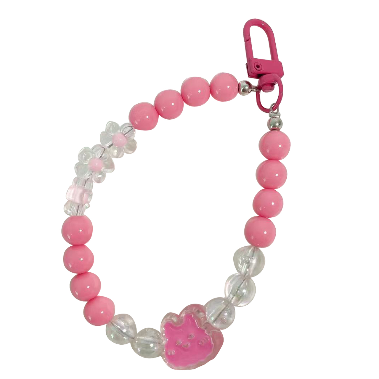 

Cute Rabbit Round Beads Phone Anti-drop Hand Chain Cellphone Case Pendant Bracelet - Rose, Universal