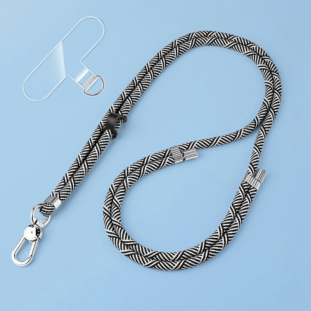 8mm Adjustanle Nylon Phone Lanyard Zinc Alloy Buckle Crossbody Neck Strap with Bidirectional Clip - Black White
