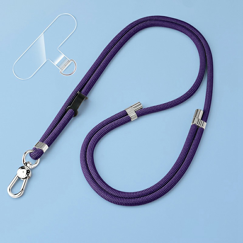 8mm Adjustanle Nylon Phone Lanyard Zinc Alloy Buckle Crossbody Neck Strap with Bidirectional Clip - Dark Purple