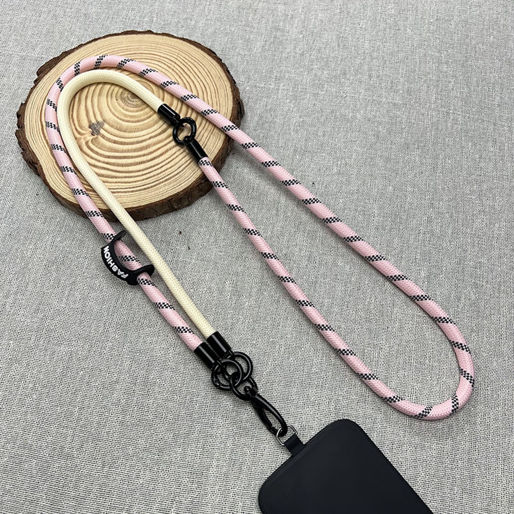 8mm Detachable Phone Strap Crossbody Neck Lanyard with Phone Tether Tabs for Outdoor - Pink Black