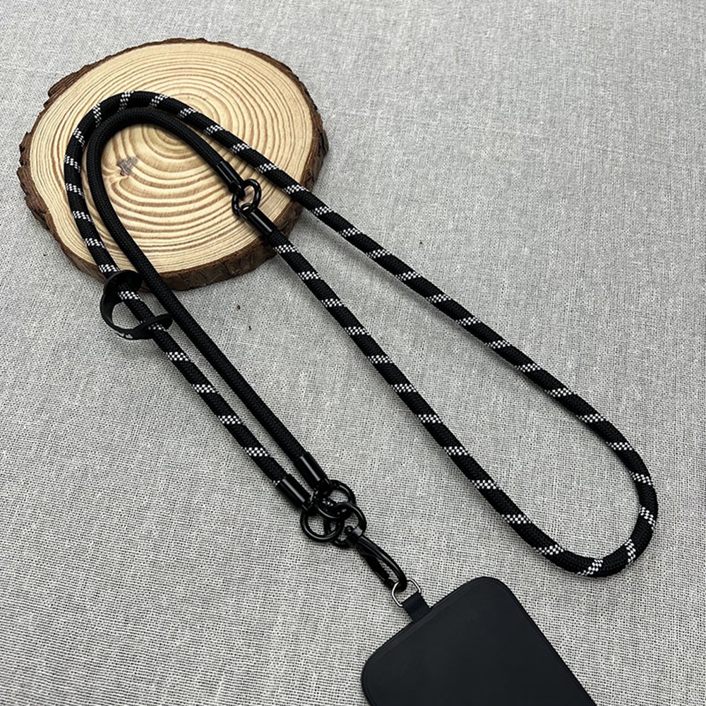 8mm Detachable Phone Strap Crossbody Neck Lanyard with Phone Tether Tabs for Outdoor - Black White Twill