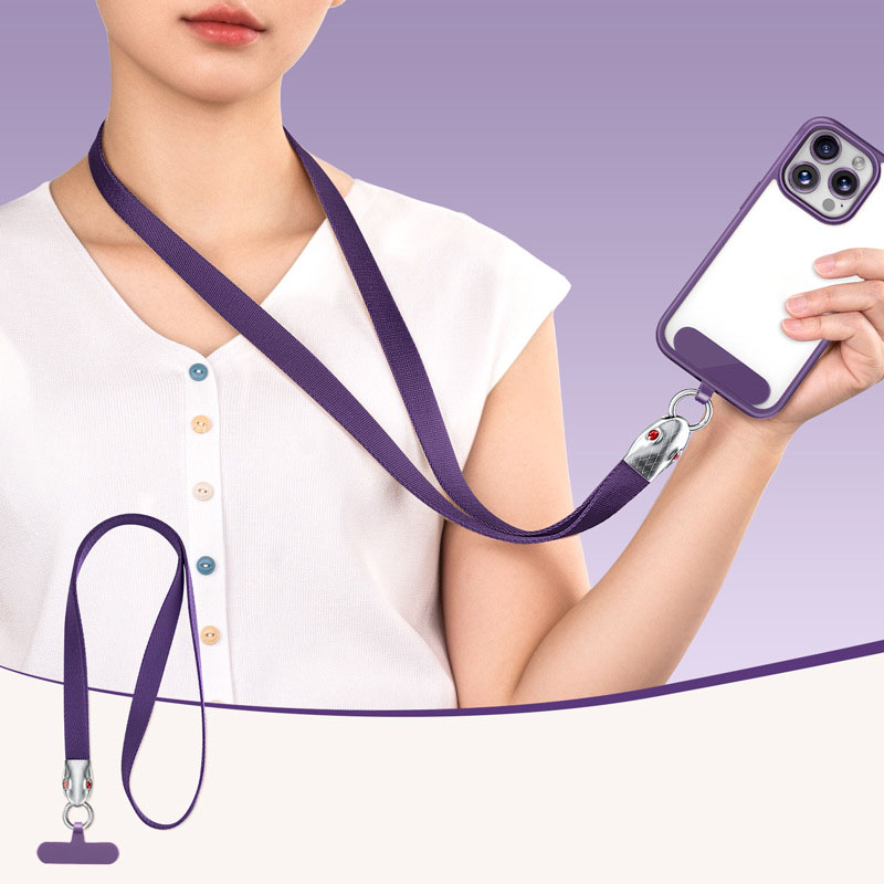 90cm Neck Lanyard with Snake Shape Connector for Mobile Phone Detachable Shoulder Strap with Ring Hook - Dark Purple