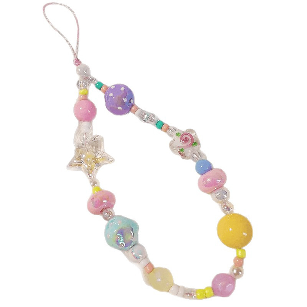 Colorful Beaded Phone Straps 14cm DIY Graffiti Acrylic Star Anti-Lost Phone String Key Chain