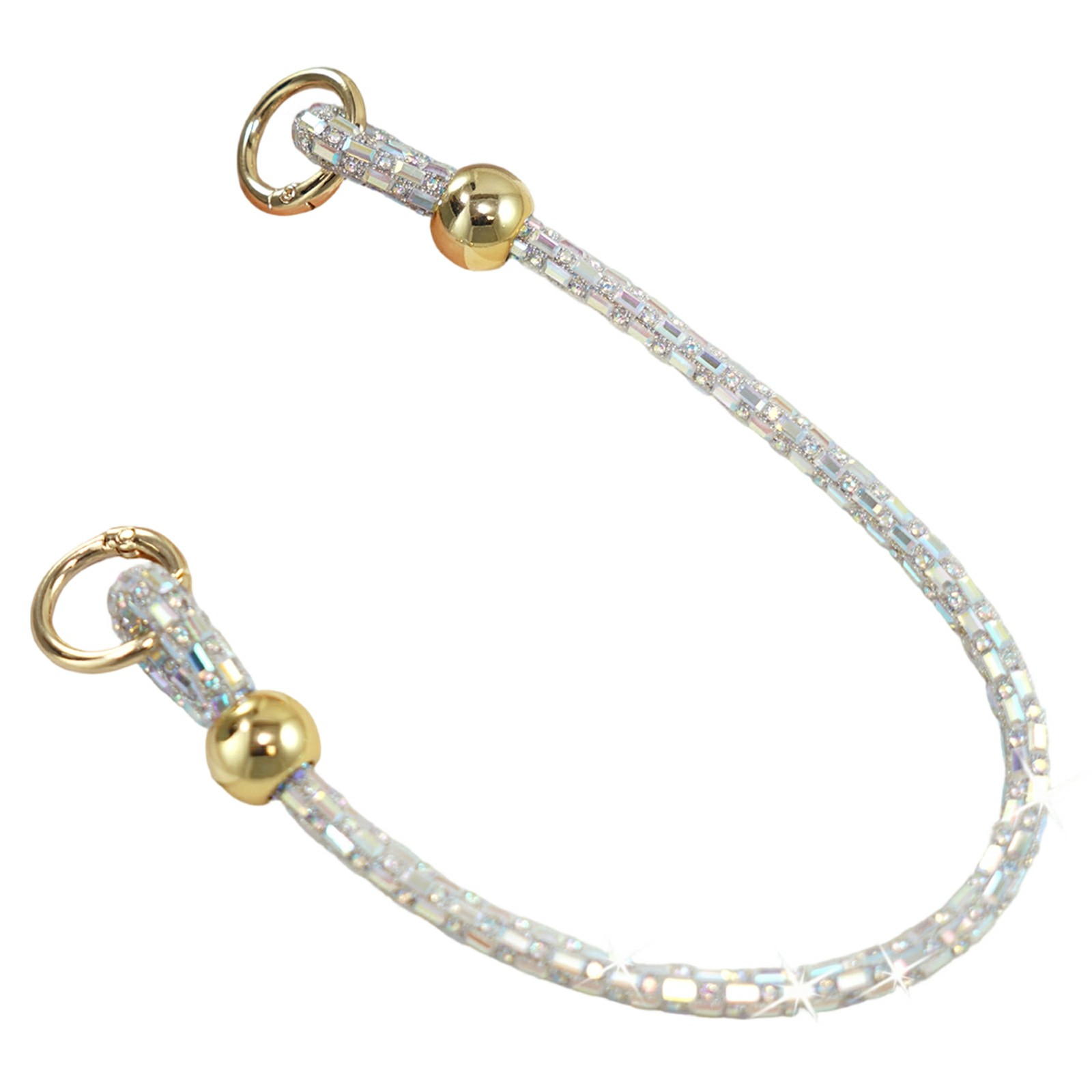 30cm Square Crystal Beaded Phone Lanyard Wrist Strap Mobile Chain Crystal Rhinestone Accessory - Dazzling  /  Gold