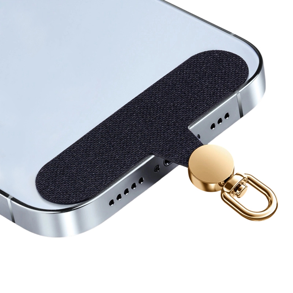 Oxford Cloth Phone Lanyard Tether Tab 360 Degree Rotation Stainless Steel D-Ring Strap Gasket - Gold Disc / Black