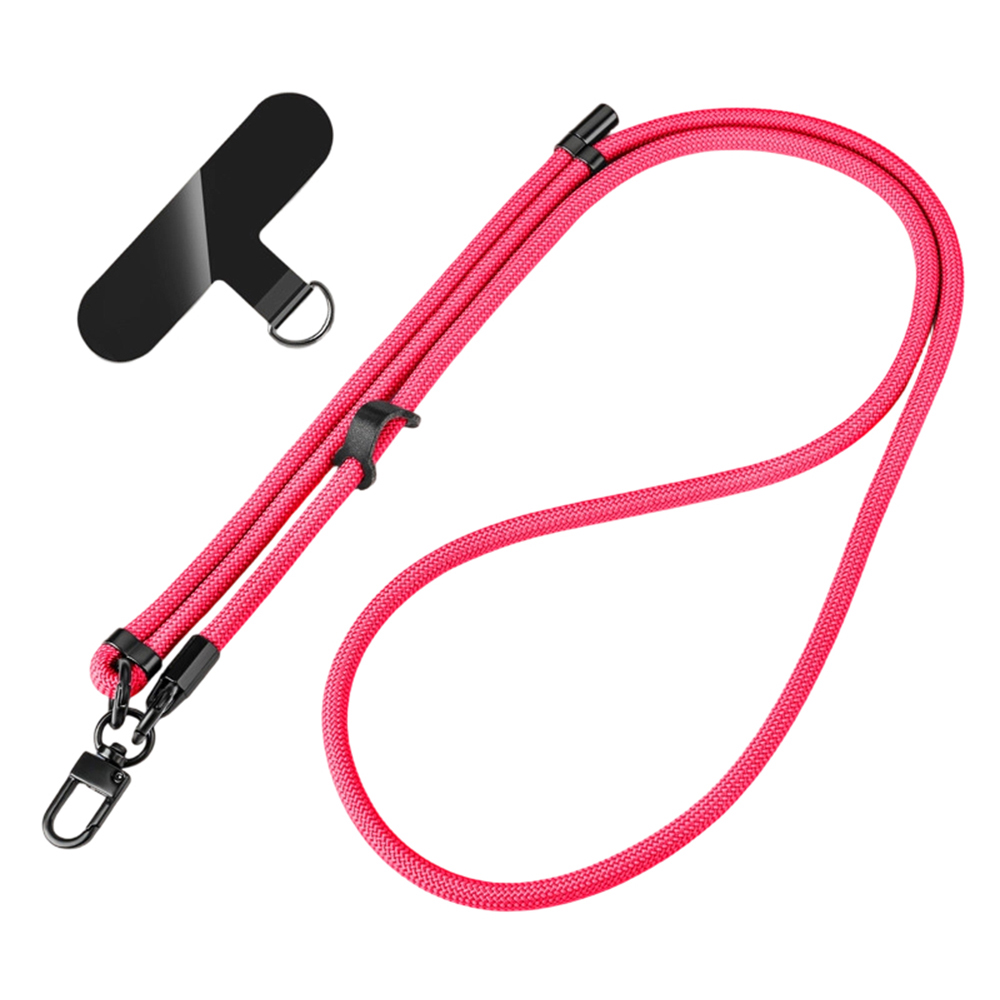 1.5m Adjustable Phone Strap with Tether Tab Crossbody Nylon Long Strap, 8mm Diameter - Rose