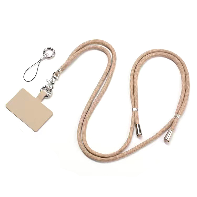 Polyester Phone Lanyard Adjustable 5mm Neck Strap Crossbody Cell Phone Strap with Patch - Khaki