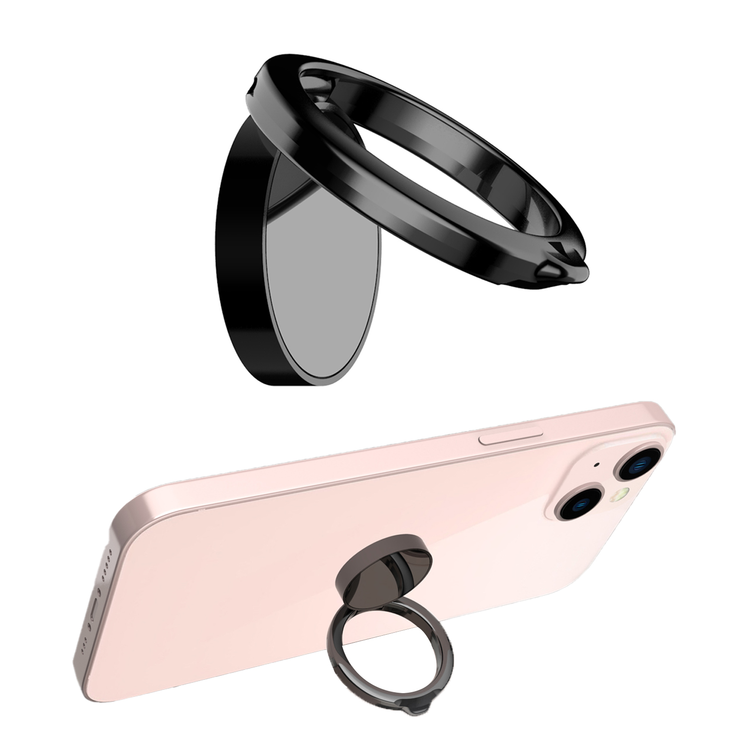 

360 Grad Drehbare Fingerringhalter-Mobiltelefonhalterung Mit Magnetischer Automontage - Schwarz, Universal