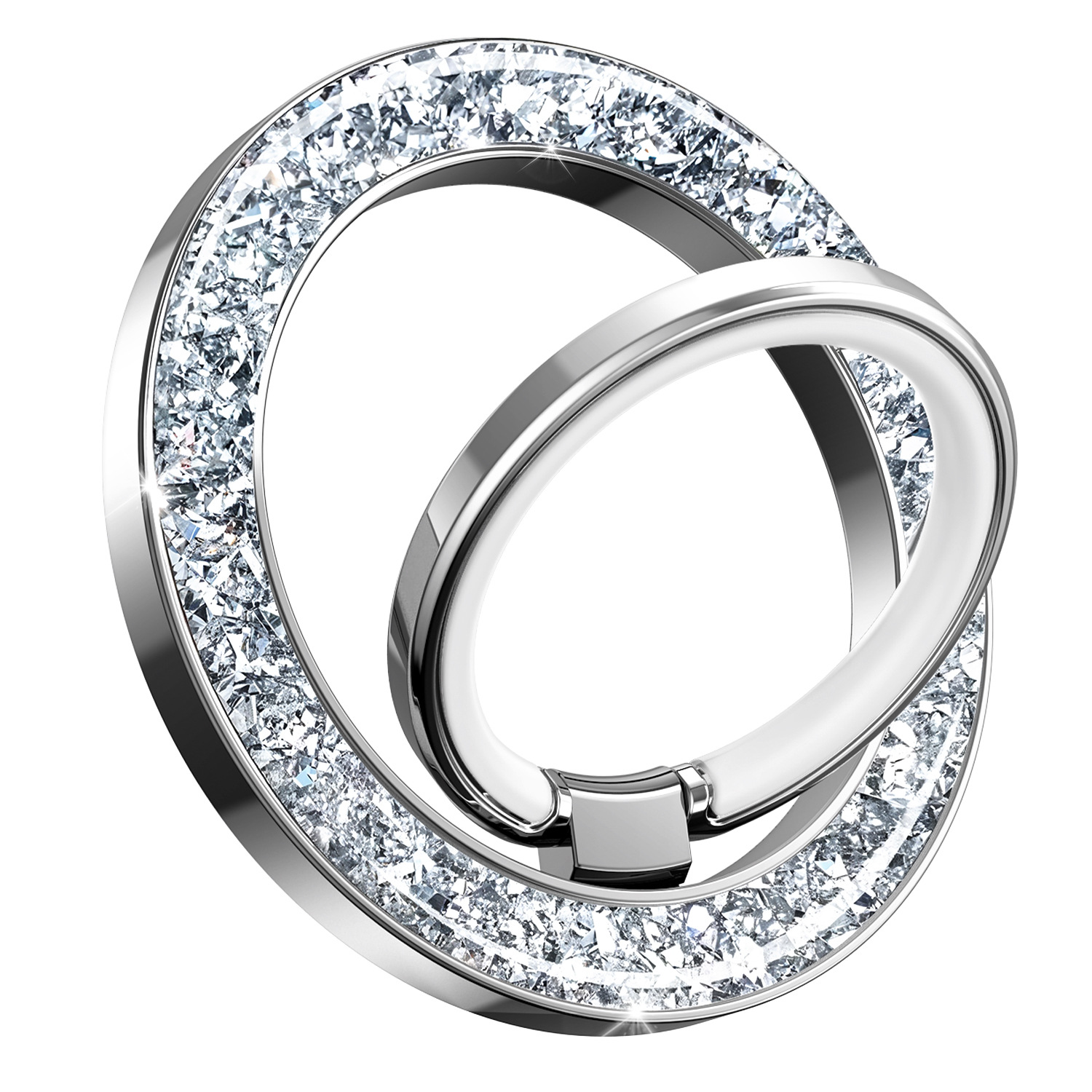 Phone Ring Holder Epoxy Glitter Crystal Diamond Ring Stand 125° Flip Ring Grip Desktop Kickstand - Silver