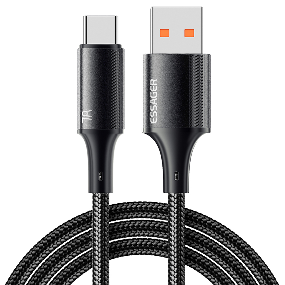 ESSAGER 1m USB-A to Type-C Braided Data Cable 100W 7A Phone Fast Charging Cord - Black